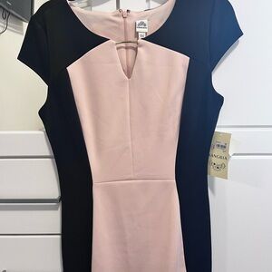 Signature by Sangria Black and Pink Sheath Dress V-neck Cap Sleeve